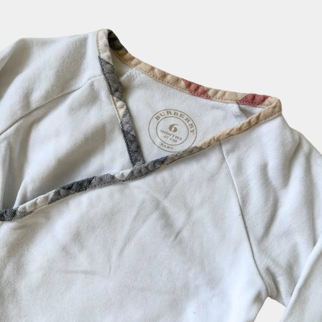 Burberry White Romper with Iconic Check Neckline (6M)