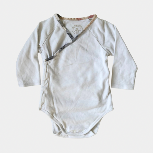 Burberry White Romper with Iconic Check Neckline (6M)