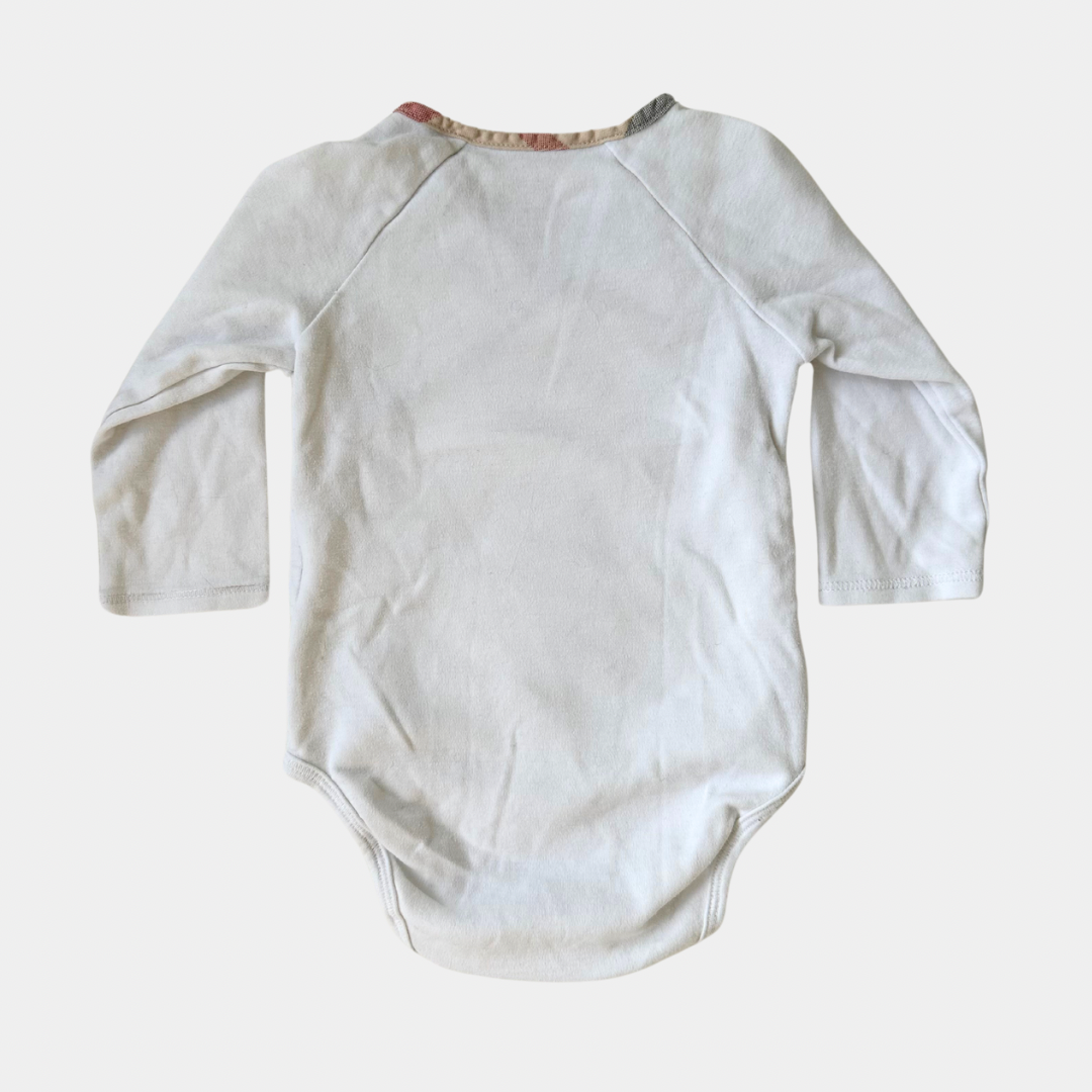 Burberry White Romper with Iconic Check Neckline (6M)