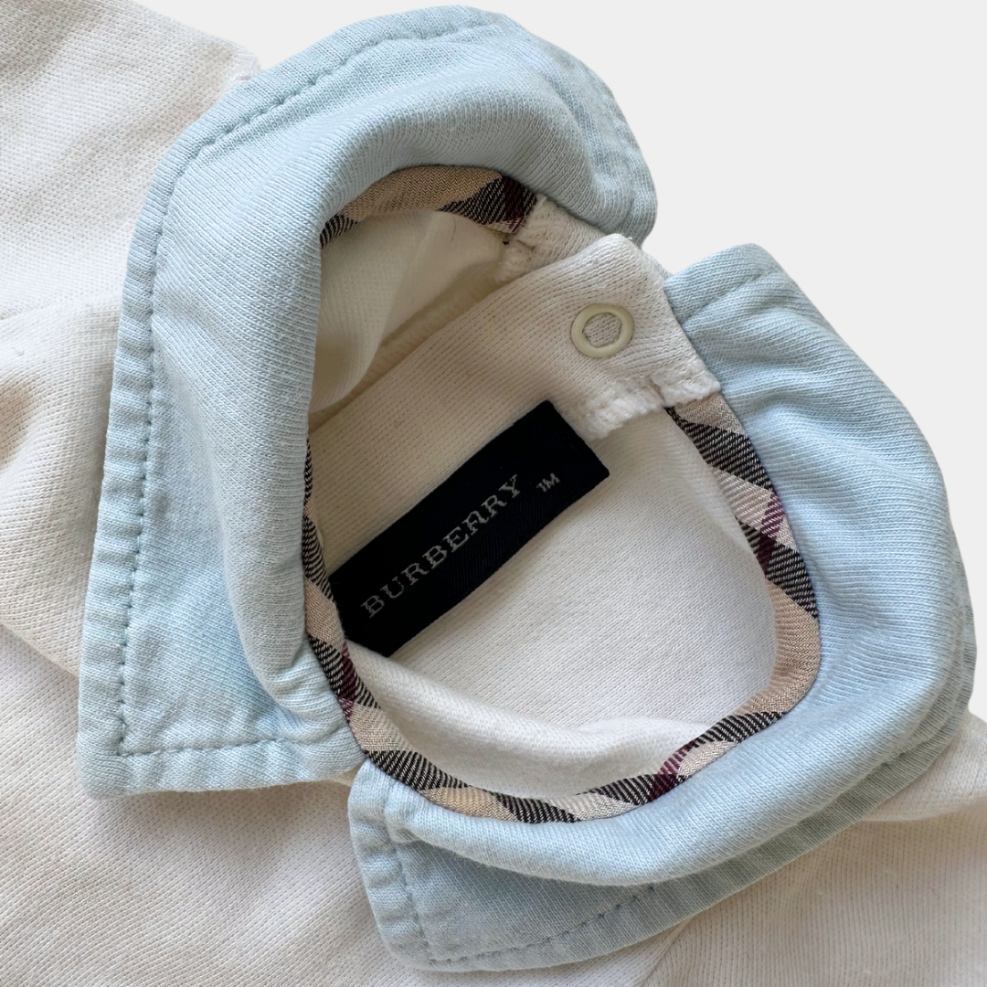 Burberry White and Light Blue Romper with Collar (1M)