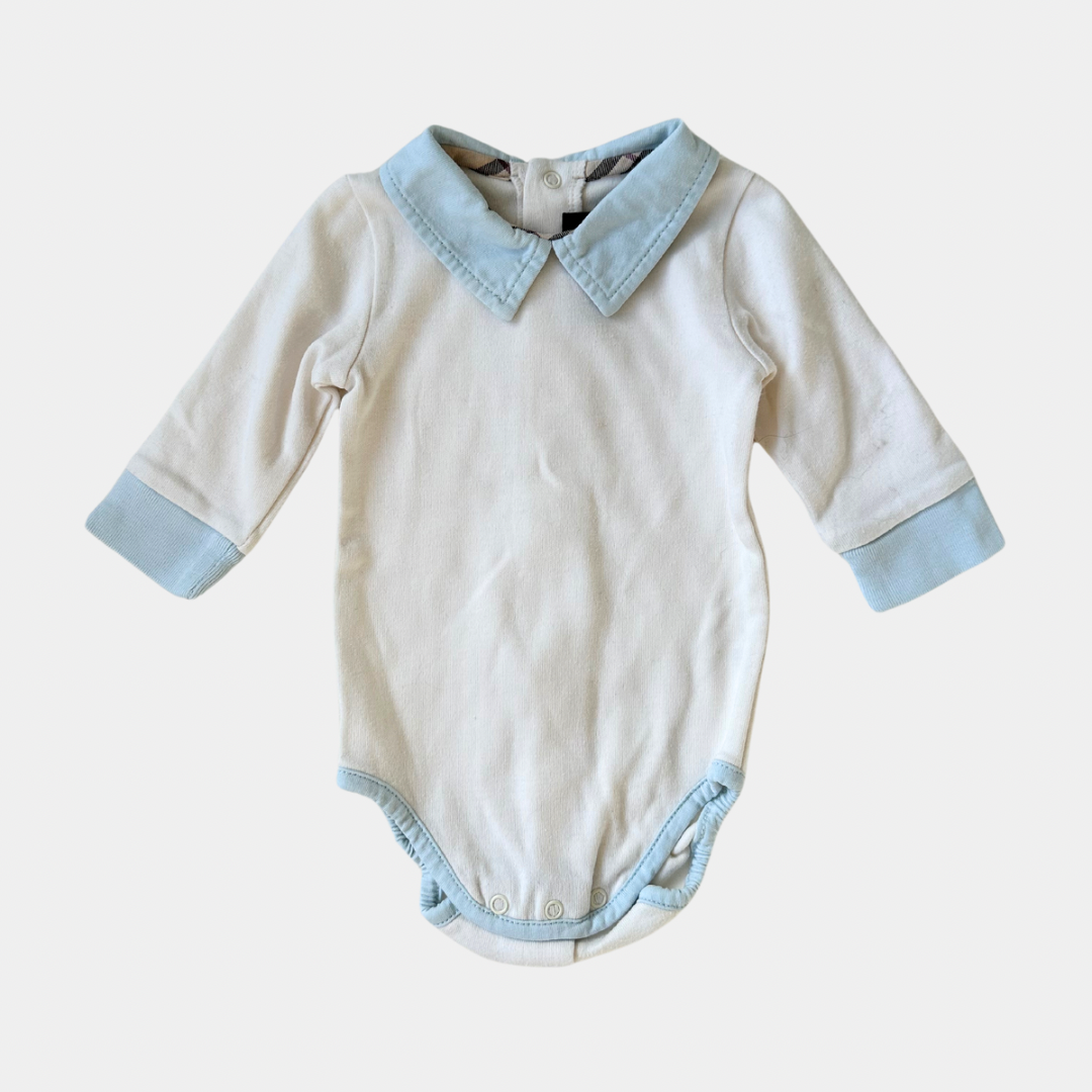 Burberry White and Light Blue Romper with Collar (1M)
