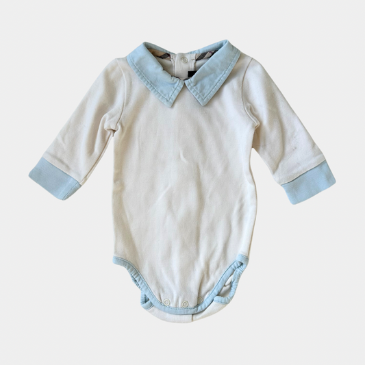 Burberry White and Light Blue Romper with Collar (1M)