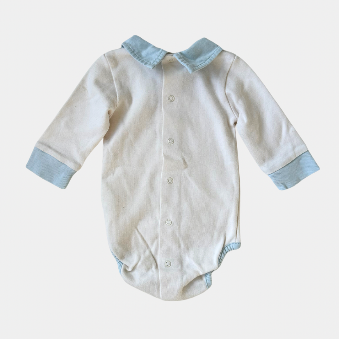 Burberry White and Light Blue Romper with Collar (1M)