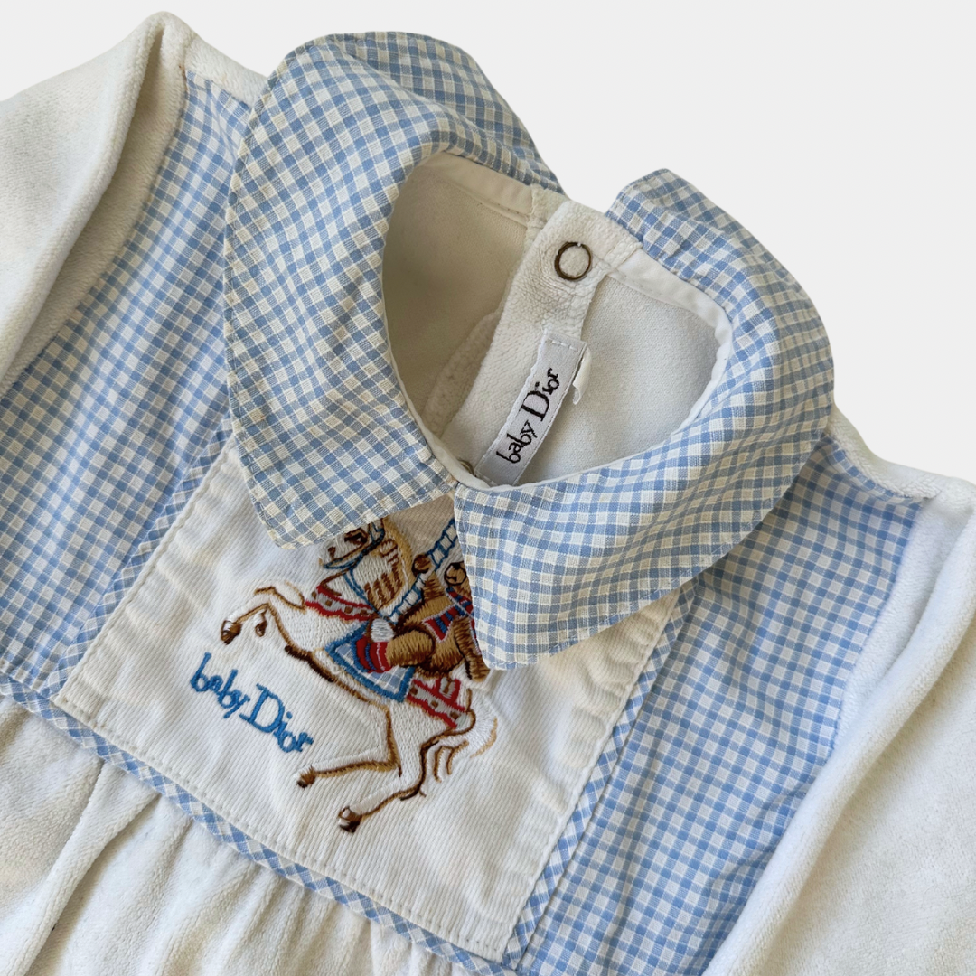 Dior White with Light Blue Baby Footed Jumpsuit (6M)